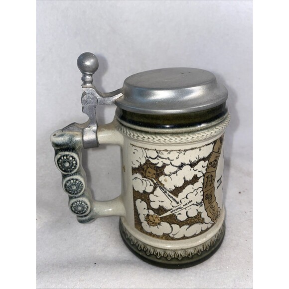 Vintage Gerzit Gerz Beer Stein Mug Lid W Germany Zodiac Cherub Gold Ceramic - Picture 2 of 11